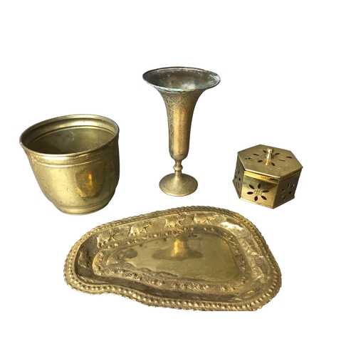 85 - A small collection of Bras items including Jardinière, Vase, tray