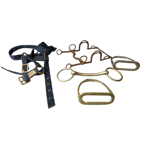 86 - a collection of Horse parehphenalia including bits and Stirrup