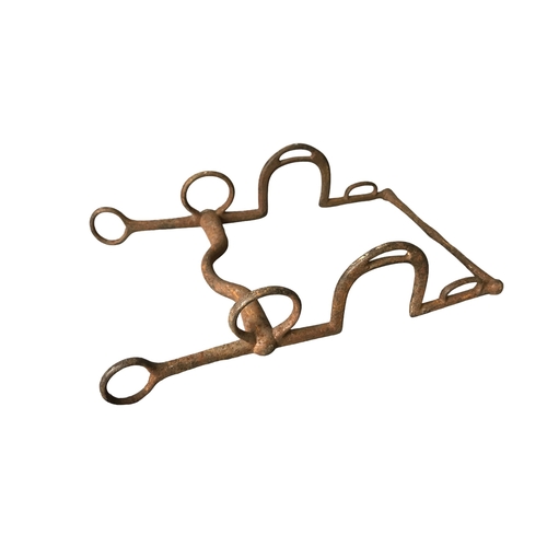 86 - a collection of Horse parehphenalia including bits and Stirrup