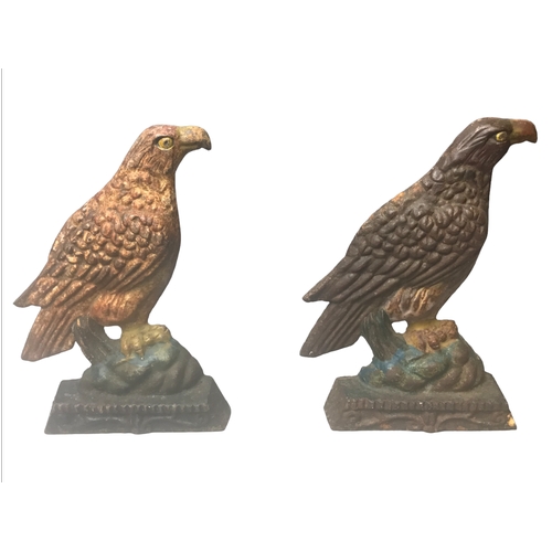 87 - Two Painted Caste Iron Door Stops - Eagle / Falcon