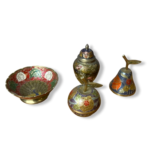 95 - A job lot of Indian Brass enamels and Silver plate objects.