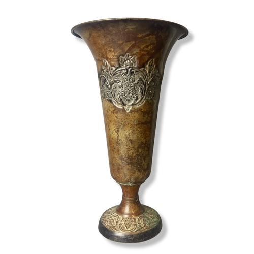 97 - A bronzed metal trumpet vase. Stylised design.