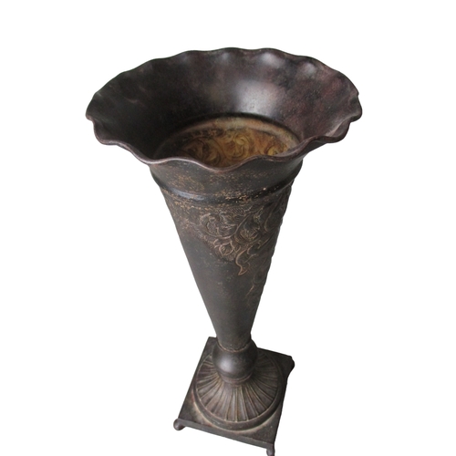 98 - Vintage embossed Bronzed metal trumpet vase. 
36cm Tall