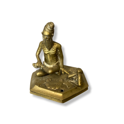 99 - two Indian Bronze / Brass figures together with a inlaid snuff box.