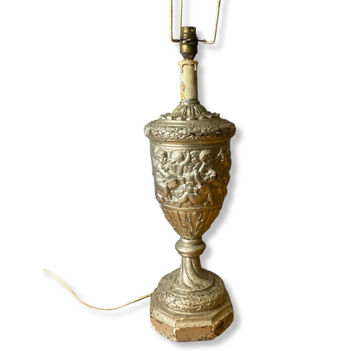 104 - A large Italian Silvered plaster table lamp.