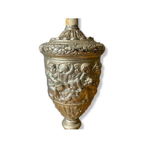 104 - A large Italian Silvered plaster table lamp.