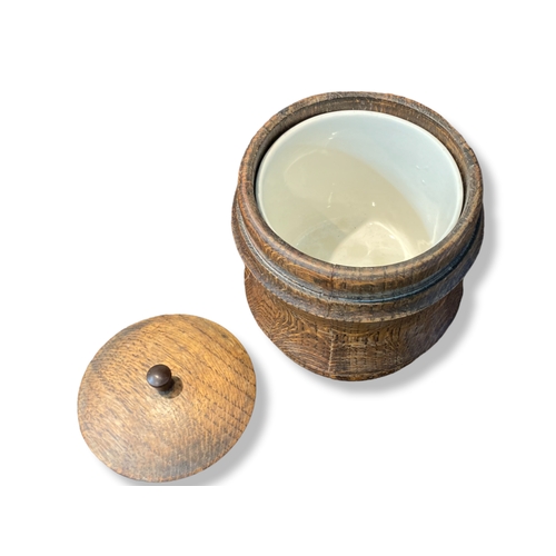114 - Antique Oak Biscuit barrel.