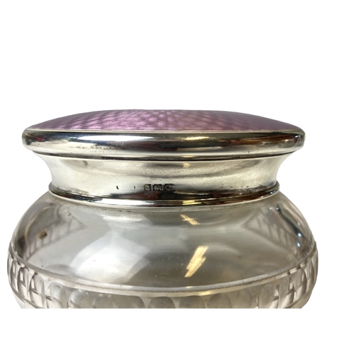 125 - A large Art Deco Silver & Guilloche enamel Powder box. On cut glass base. Hallmarks for Birmingham 1... 