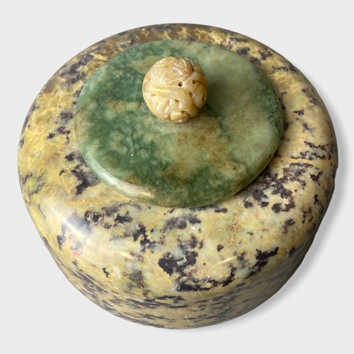 134 - A Chinese Stone and Jade trinket / powder Box.
8 x 11cm