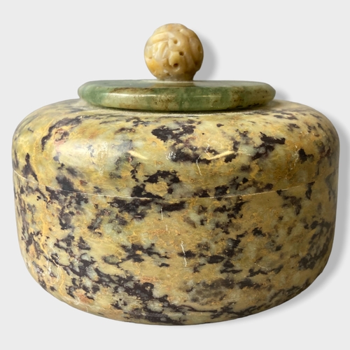 134 - A Chinese Stone and Jade trinket / powder Box.
8 x 11cm