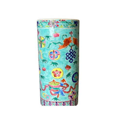 214 - A Nyonya ware Chinese porcelain sleeve vase. made for Straits market. Painted with various Buddhisti... 