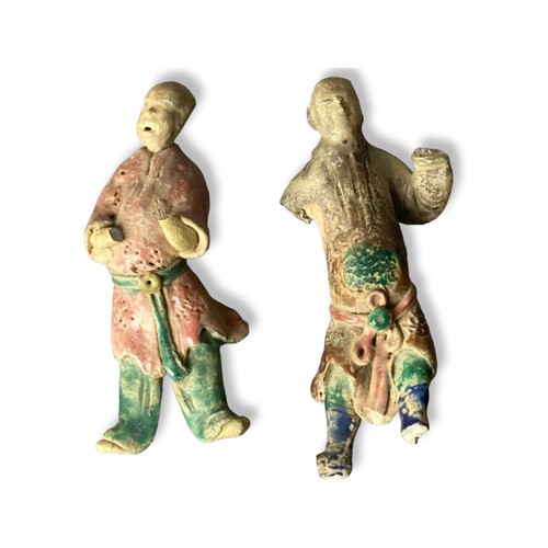 220 - Three Chinese pottery Funerary figures. Hand painted. 
largest - 9cm tall