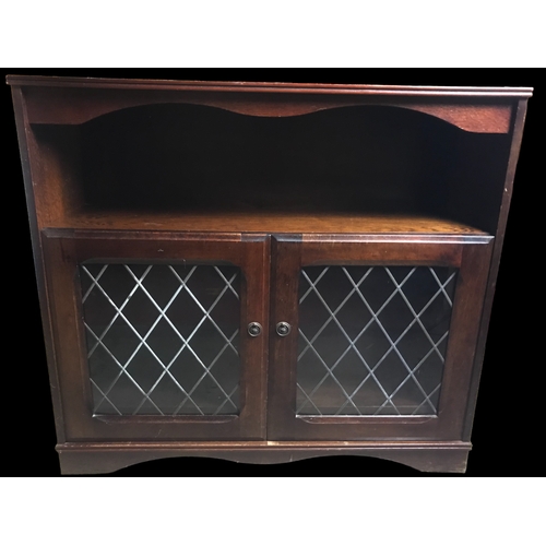 13 - Vintage Wooden Display Cabinet / Bookshelf with Leaded Glass Doors