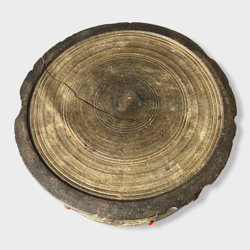 176 - An early Chinese Tibetan wooden rice bowl. Applied metal and Cabochon mounted. (Missing cover).
11 x... 