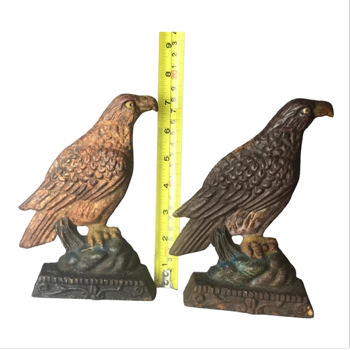 42 - Two Painted Caste Iron Door Stops - Eagle / Falcon