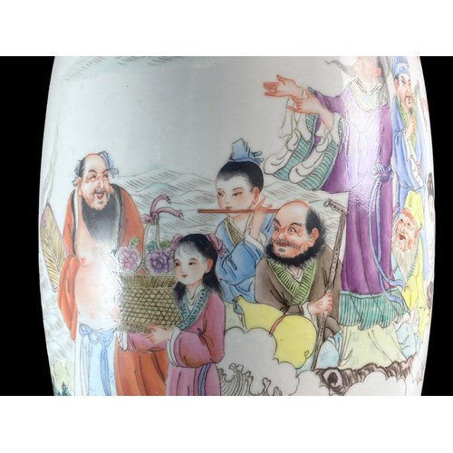 223 - Large 61 cm TALL  Chinese mid-century porcelain hand painted vase. Beautifully painted scenes of the... 