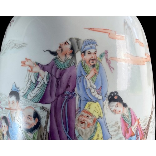 223 - Large 61 cm TALL  Chinese mid-century porcelain hand painted vase. Beautifully painted scenes of the... 