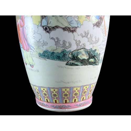 223 - Large 61 cm TALL  Chinese mid-century porcelain hand painted vase. Beautifully painted scenes of the... 