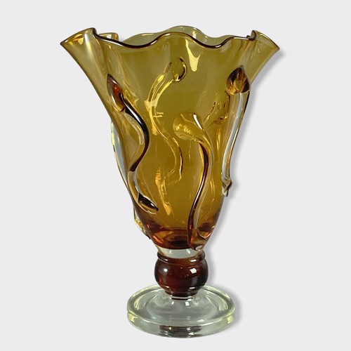 201 - Large pair of vintage Murano style Amber Art glass vases. Campisi style with clear applications.
29c... 