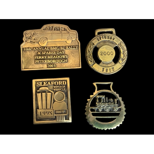 113 - A collection of 9 Vintage Steam Railway Rally Brass Car Badges and Horse Brass.