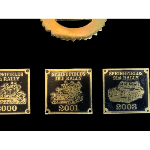 113 - A collection of 9 Vintage Steam Railway Rally Brass Car Badges and Horse Brass.