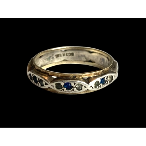 39 - A 9 carat gold & silver Diamond & sapphires.
Marked 9CT & SIL.
UK size P.