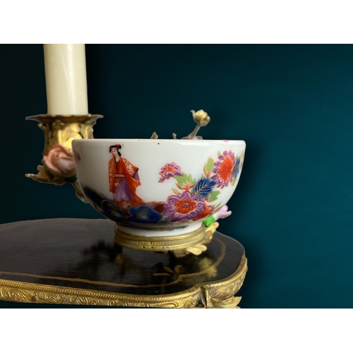 77 - A scarce Louis XV type Meissen tea bowl candlestick centrepiece. 18th-century.
Mounted with a Chinoi... 