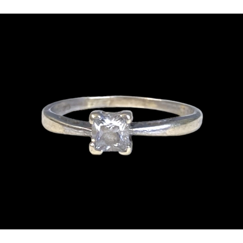 41 - A 9 carat Gold & CZ Solitaire engagement ring.
Set with a square cut solitaire Cubic Zirconia.
UK si... 