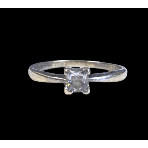 41 - A 9 carat Gold & CZ Solitaire engagement ring.
Set with a square cut solitaire Cubic Zirconia.
UK si... 