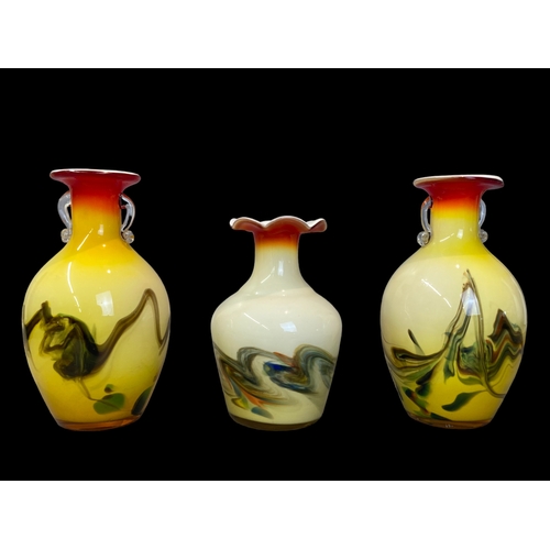 93 - A set of four Mid-century Dalian Glass 'Snowflake' vases. 
Tallest - 27.5cm