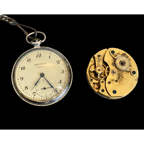 45 - A COLLECTION OF FIVE SILVER & GOLD PLATED POCKET WATCHES. INCLUDING A GOLD PLATED WALTHAM, EXAMPLE, ... 