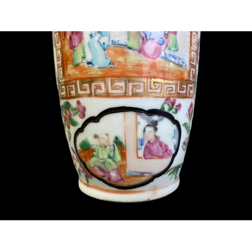 167 - A QING DYNASTY CHINESE FAMILLE ROSE BALUSTER VASE. OVERGLAZE ENAMEL PAINTED WITH COURT SCENES. BORDE... 