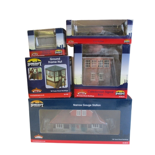 447 - A COLLECTION OF FIVE BACHMANN SCENECRAFT MODEL RAILWAY BUILDINGS. 'OO' SCALE.