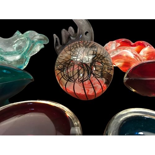 96 - A collection of Art glass Bowls, Ashtrays, paper weights etc- includibng Murano etc