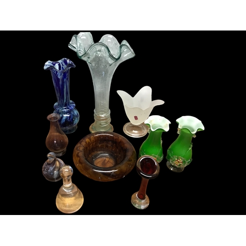 97 - A collection of Glass Vases and others including End of Day Glass Vases and Murano example