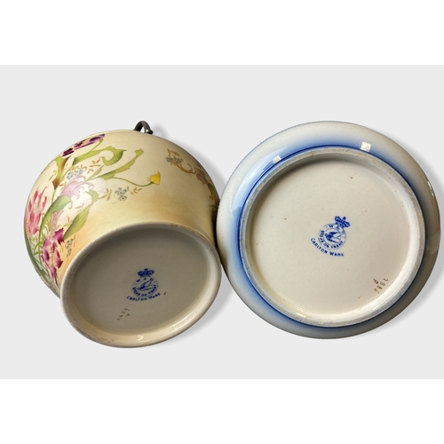 135 - Two Wiltshaw & Robinson Carlton ware blush biscuit barrels. 
Tallest - 25cm