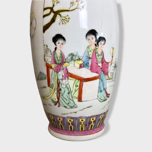 212 - A mid-century Chinese hand painted porcelain famille rose Poem vase. 
31cm tall.