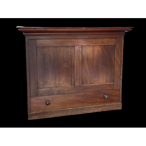 2 - A VICTORIAN PIGEON HOLE CABINET. LIFTING FRONT PANEL TO REVEAL PIGEON HOLES.  DRAWER TO VERSO.
63 TA... 