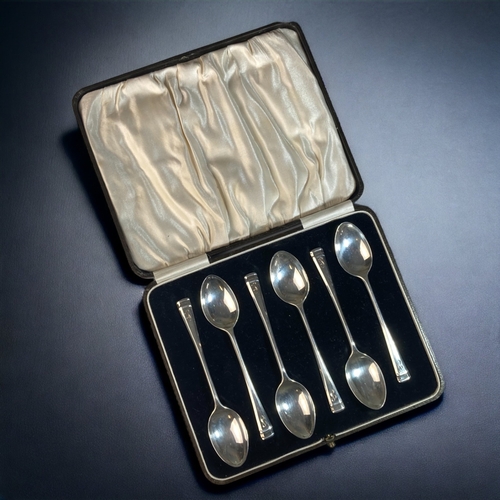 56 - A SET OF SIX SILVER BOXED TEASPOONS.
CHESTER HM.