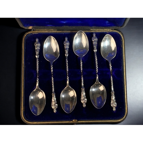 57 - A 925 SILVER SET OF SIX BOXED APOSTLE SPOONS.