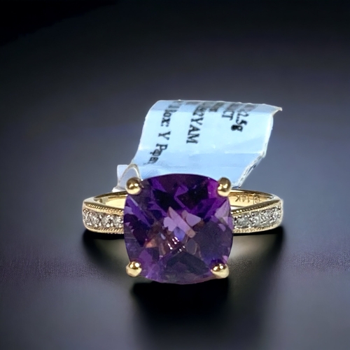 49 - A 14CT GOLD LADIES AMETHYST & DIAMOND RING. 
SIZE N.
BNWT.