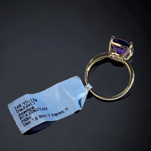 49 - A 14CT GOLD LADIES AMETHYST & DIAMOND RING. 
SIZE N.
BNWT.