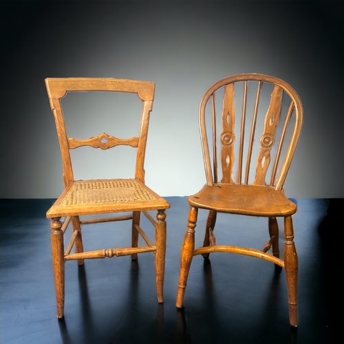 6 - A VICTORIAN YEW & ELM BENTWOOD WINDSOR CHAIR, TOGETHER WITH A CANE SEAT EXAMPLE.