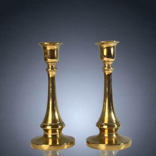 109 - TWO PAIRS OF 19TH CENTURY BRASS CANDLESTICKS.
TALLEST - 20.5CM