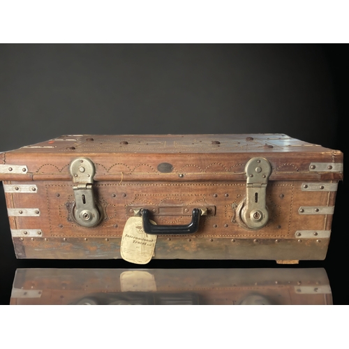 12 - A VINTAGE INDIAN? STICHED LEATHER TRAVEL TRUNK.