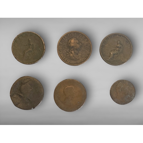 19 - A collection of 6 Georgian coins, including 5 George III pennies (1799 – 1807) & 1797 half penny