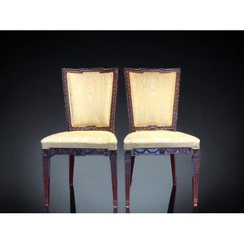 17 - A PAIR OF VICTORIAN CARVED MAHOGANY SHOW CHAIRS.