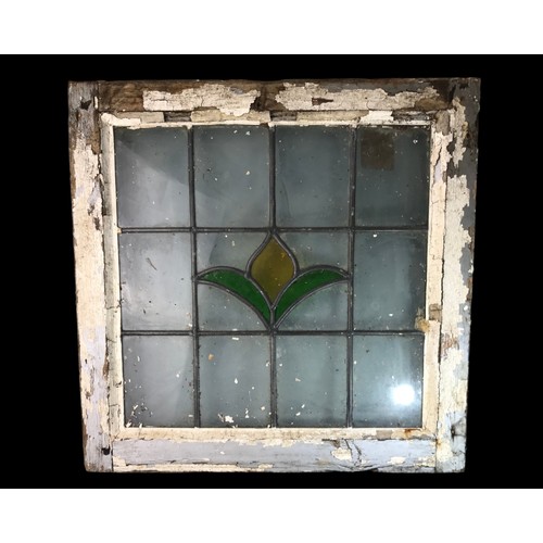 17A - A SET OF 4 RECLAIMED VICTORIAN LEADED LIGHT STAINED WINDOW PANELS.