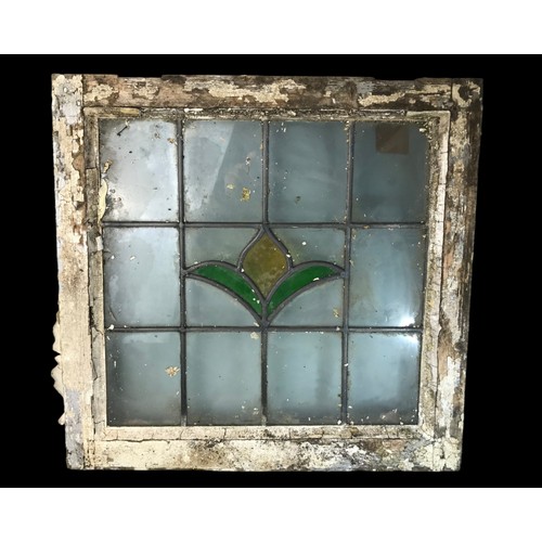 17A - A SET OF 4 RECLAIMED VICTORIAN LEADED LIGHT STAINED WINDOW PANELS.