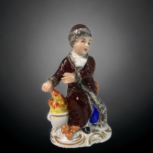 162 - FOUR 19TH CENTURY GERMAN PORCELAIN HAND-PAINTED FIGURES. 
TALLEST - 10.5CM